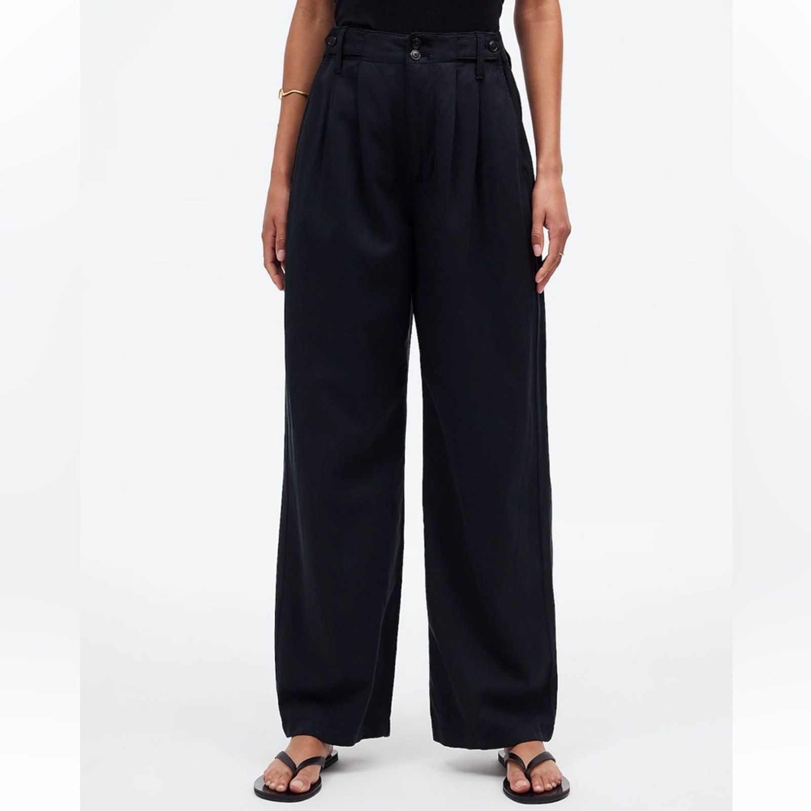 Madewell The Harlow Wide-Leg Linen Blend Pants In True Black Sz 0 New